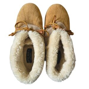 Sperry Duck Slipper Womens 8 M Brown Pile-Lined Suede Faux Fur Lining WSW5001